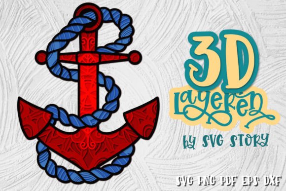 3D Layered Anchor Nautical SVG for Laser Cutting Signs