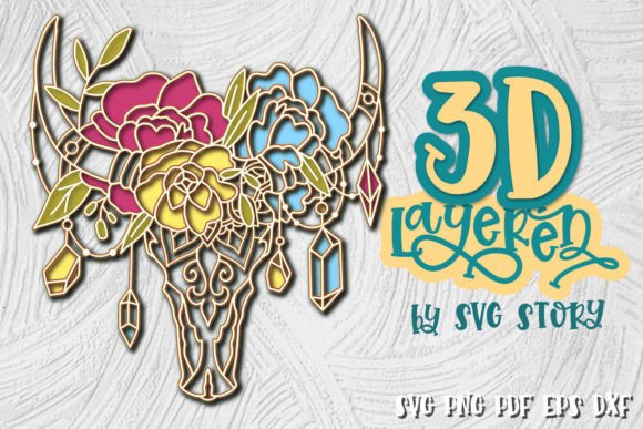 3D Layered Cow Skull SVG for Laser Cutting & Wall Decor