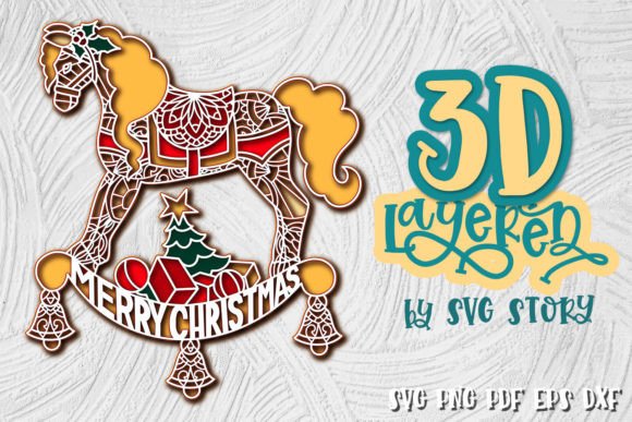 3D Layered Horse Christmas SVG for Laser Cutting