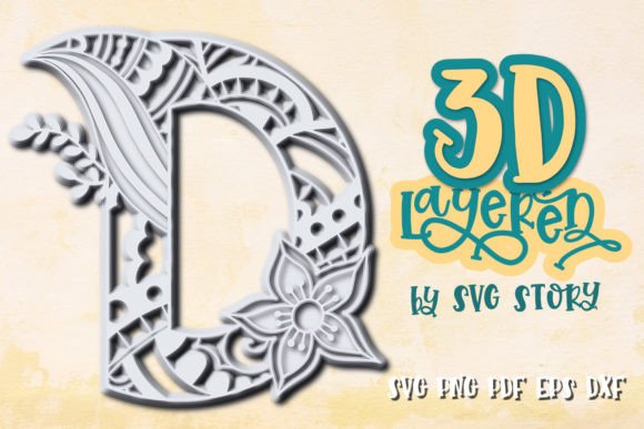 3D Layered Letter D Design for SVG Shapes & Commercial Use