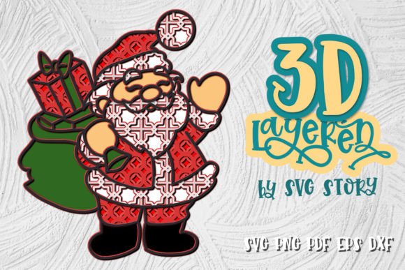 3D Layered Santa Claus Christmas Design for Laser Cutting Projects