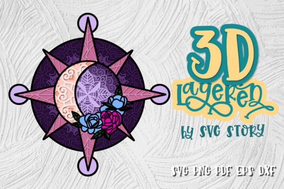 3D Moon and Sun Celestial Design for SVG Shadow Boxes & Craft Projects