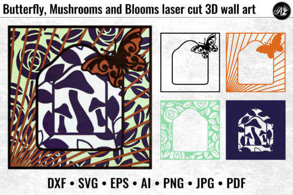 Butterfly, Mushrooms and Blooms: 3D SVG Shadow Boxes