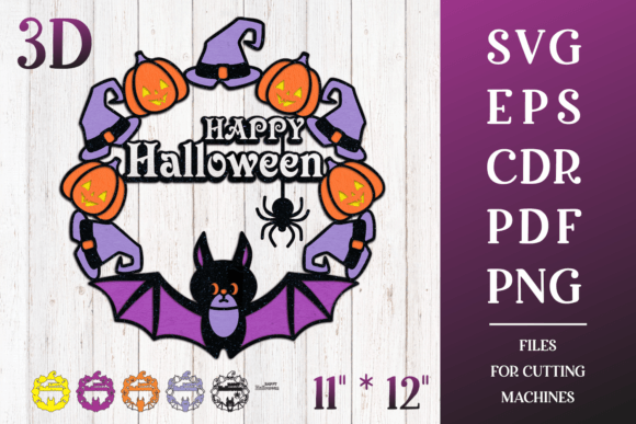 Halloween Door Sign with Bat 3D Layered for Laser Cutting