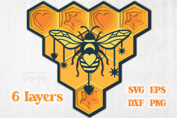 Layered Bee with Stars: 3D SVG for Shadow Boxes