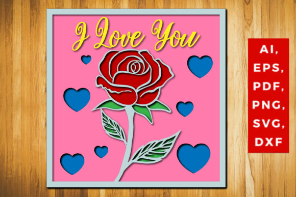 Layered Valentine Rose 3D SVG for Shadow Boxes